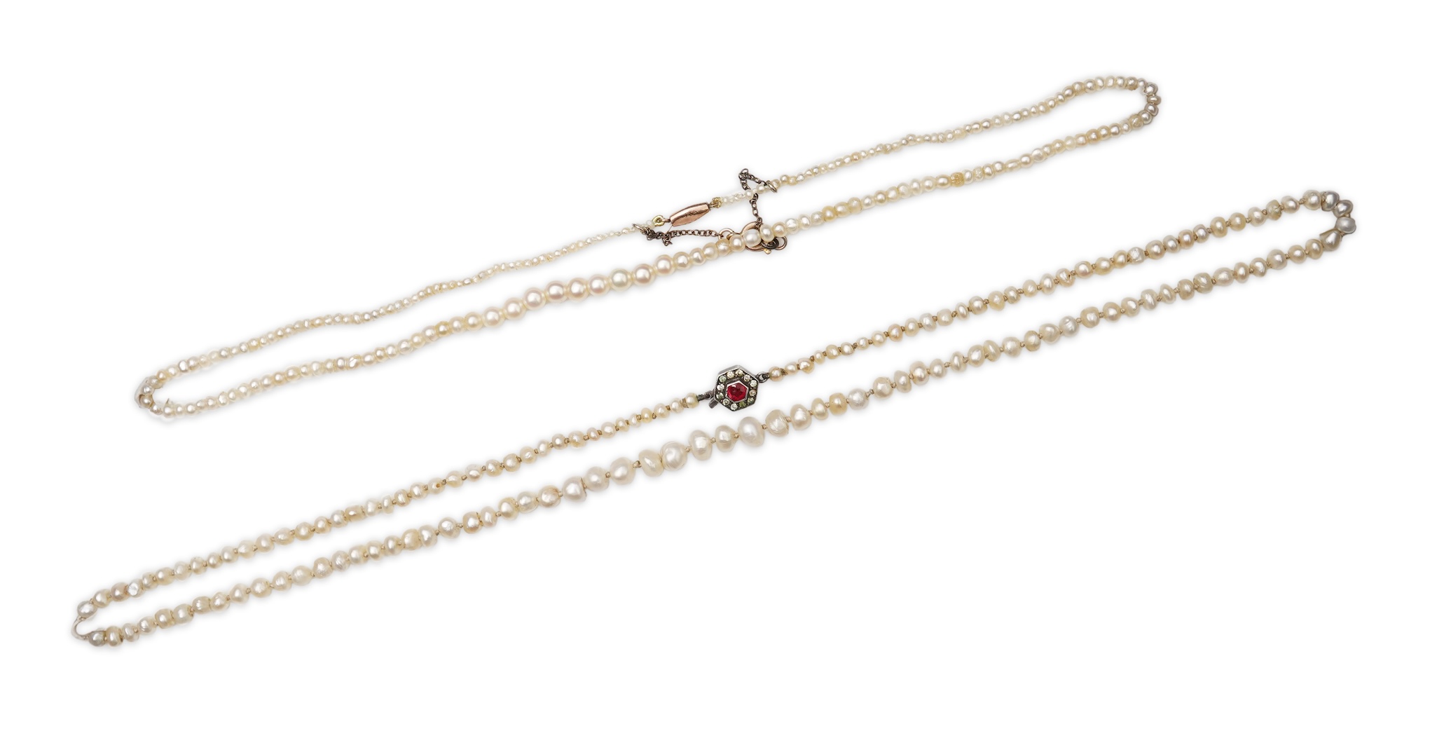 Two cultured pearl necklaces, early 20th century